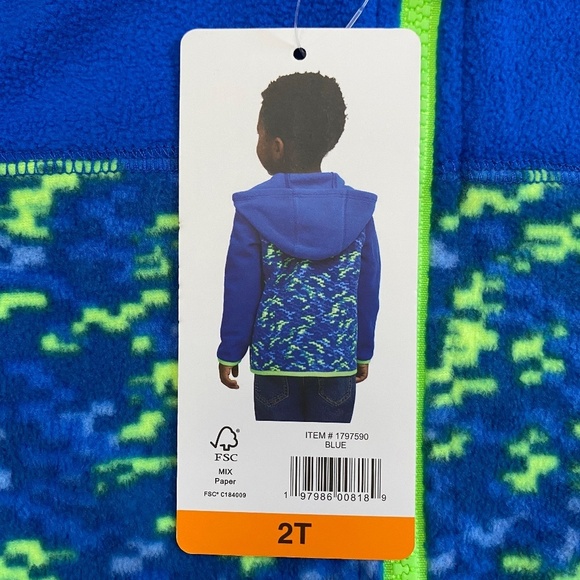 Lands' End Fleece Full Zip Hooded Jacket, Blue/Green, 2T, NWT - Picture 2 of 10